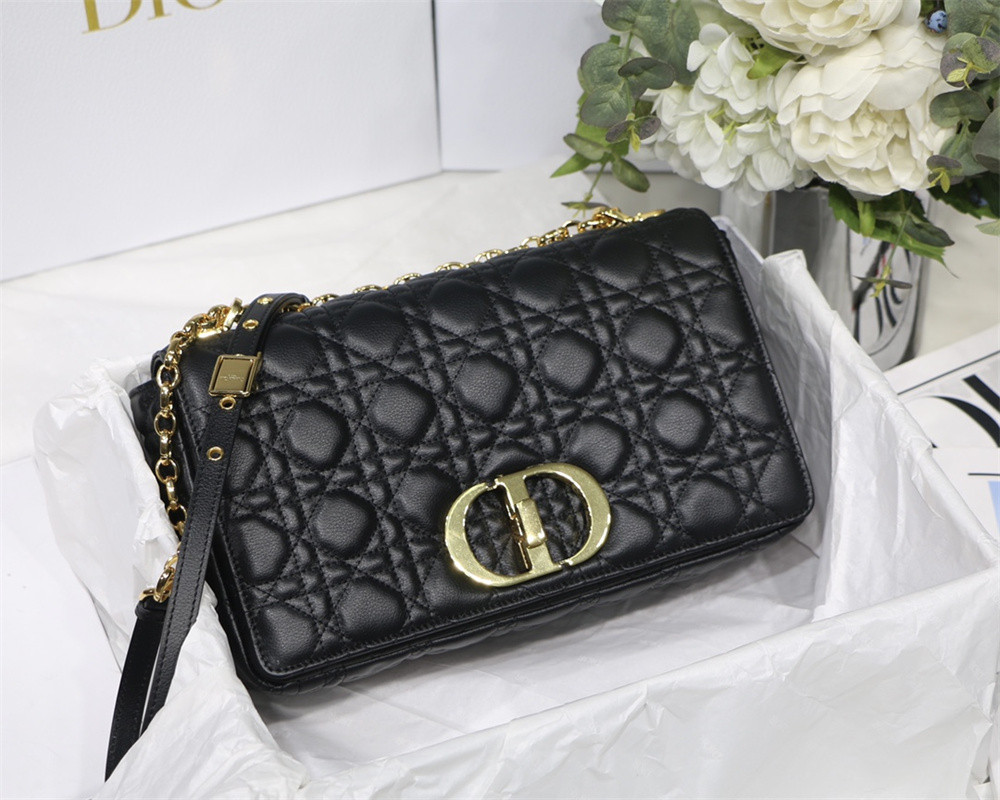 LARGE D10r CARO BAG Black S*pple Cannage Calfskin 29 x 18 x 10 cm