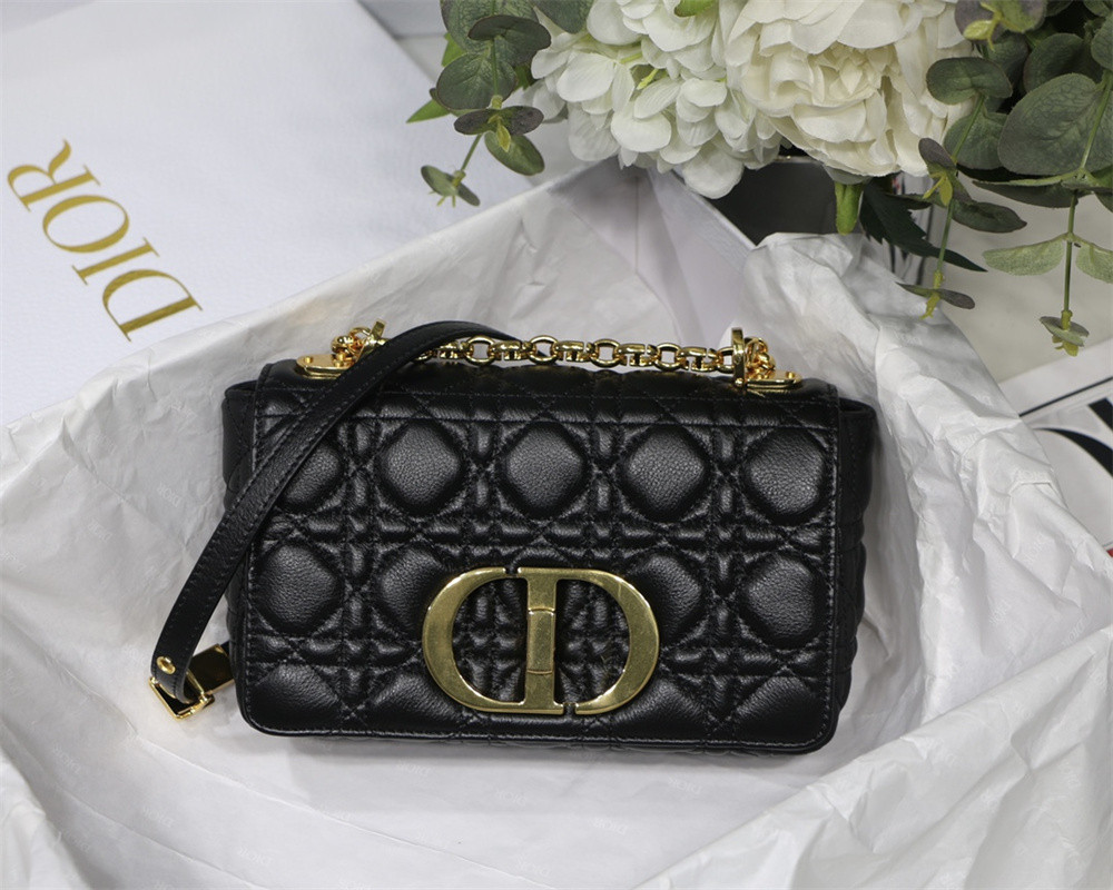 SMALL D10r CARO BAG Black S*pple Cannage Calfskin 20 x 12 x 7 cm