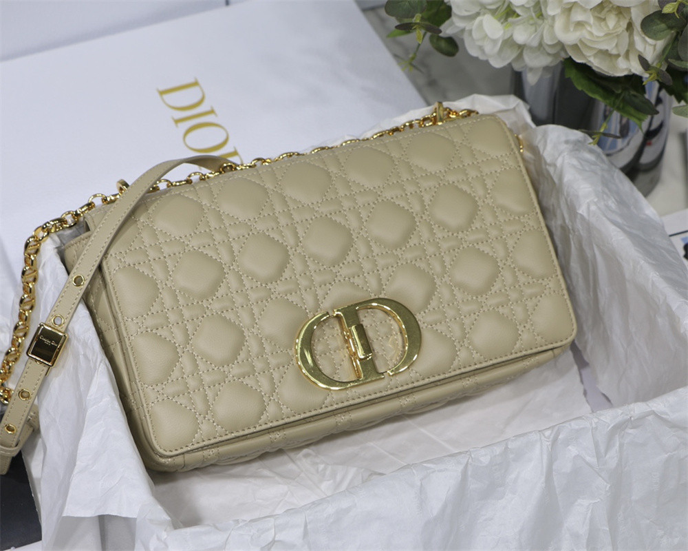 LARGE D10r CARO BAG Beige S*pple Cannage Calfskin 29 x 18 x 10 cm