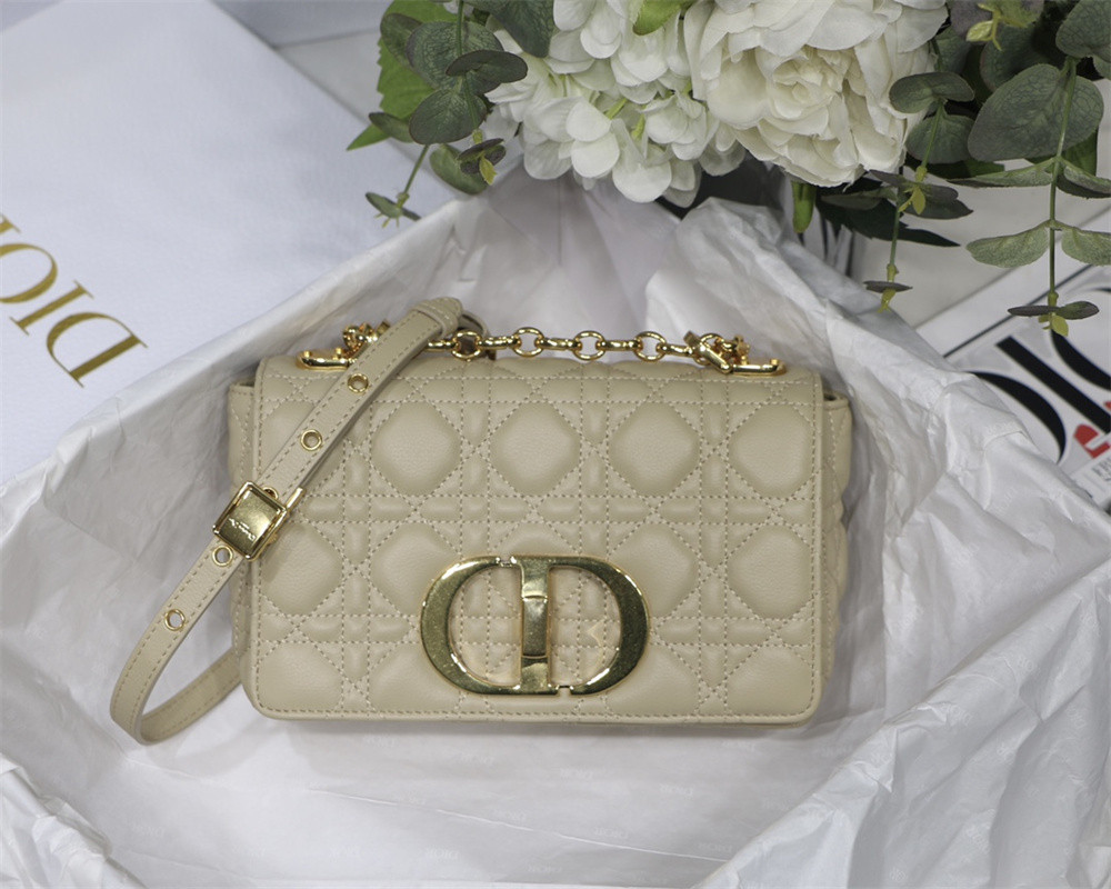 SMALL D10r CARO BAG Beige S*pple Cannage Calfskin 20 x 12 x 7 cm