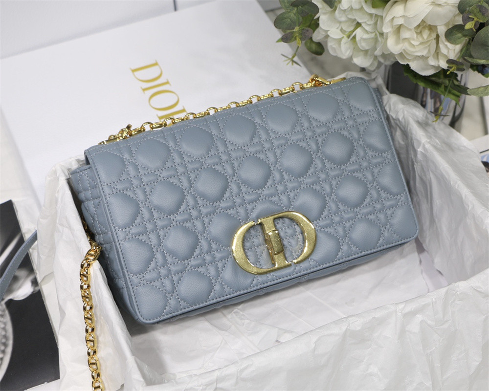 LARGE D10r CARO BAG Light Blue S*pple Cannage Calfskin 29 x 18 x 10 cm