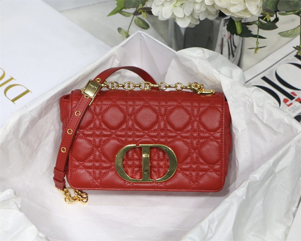 SMALL D10r CARO BAG Red S*pple Cannage Calfskin 20 x 12 x 7 cm