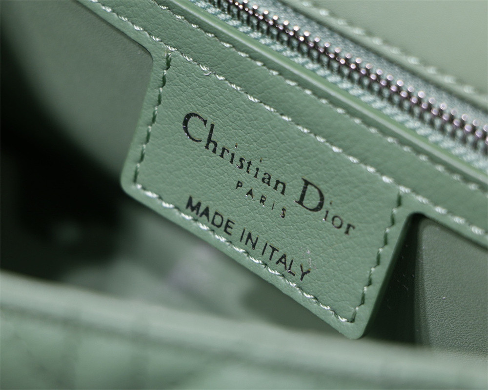 SMALL D10r CARO BAG gREEN S*pple Cannage Calfskin With Silver Hardware 20 x 12 x 7 cm