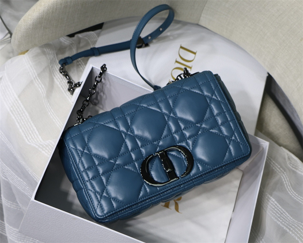MEDIUM D10r CARO BAG Navy S*pple Cannage Calfskin With Silver Hardware 25.5 x 15.5 x 8 cm