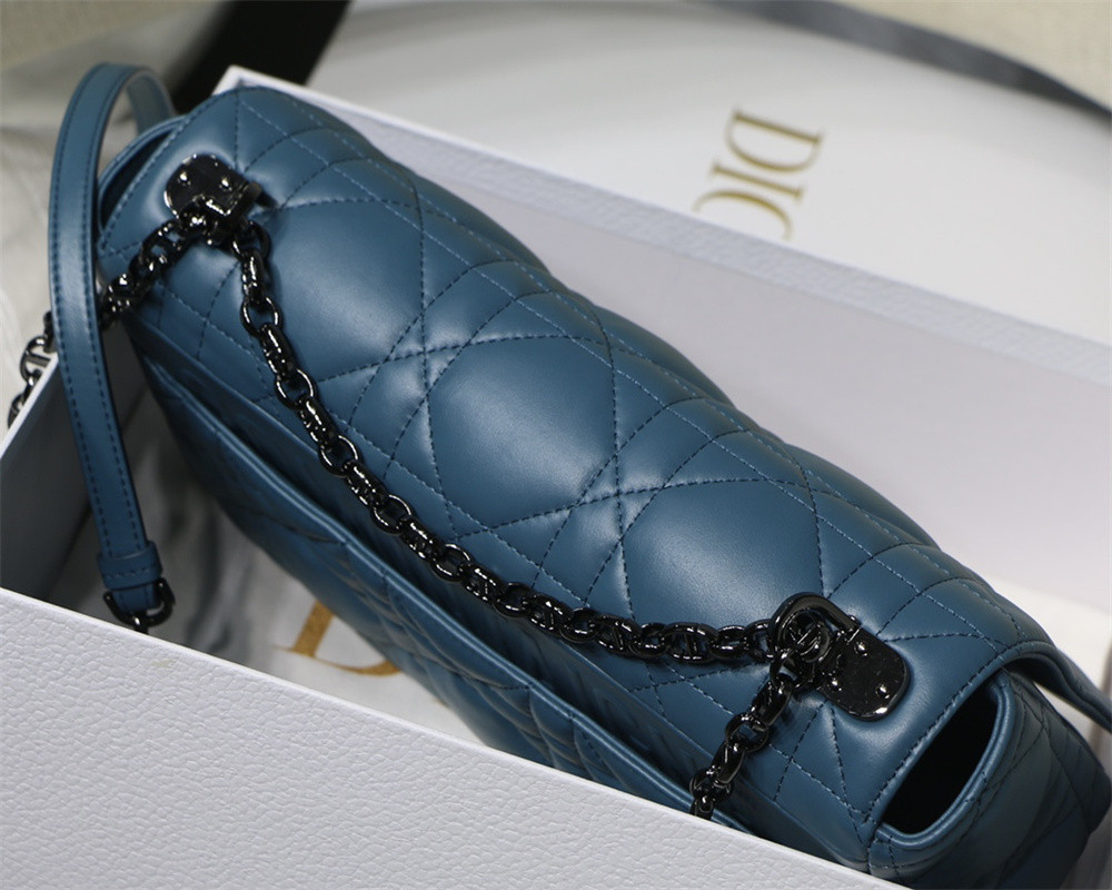 LARGE D10r CARO BAG Navy S*pple Cannage Calfskin With Silver Hardware 29 x 18 x 10 cm