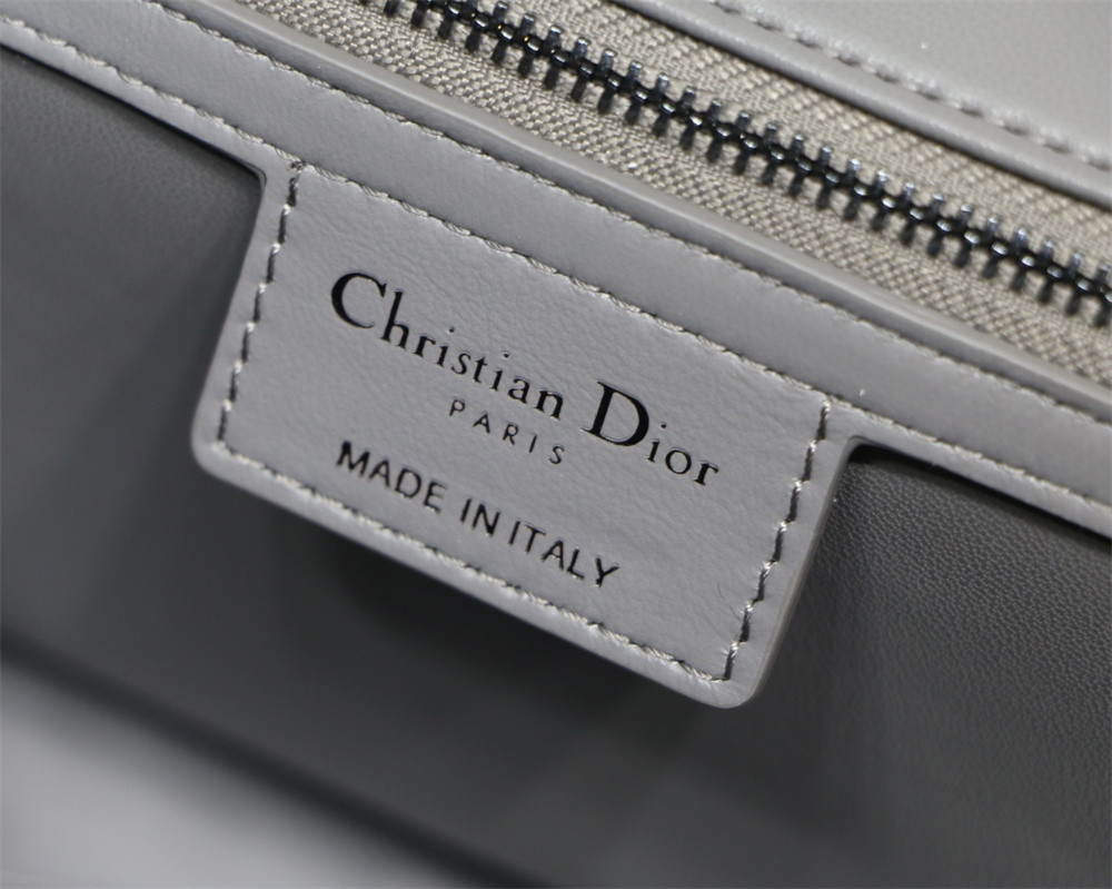 LARGE D10r CARO BAG Stone Gray S*pple Cannage Calfskin With Silver Hardware 29 x 18 x 10 cm