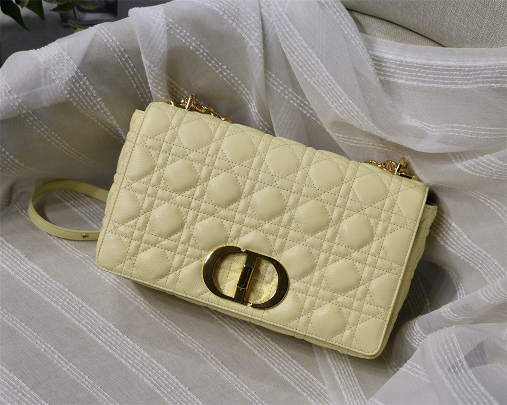 LARGE D10r CARO BAG light yellow S*pple Cannage Calfskin 29 x 18 x 10 cm