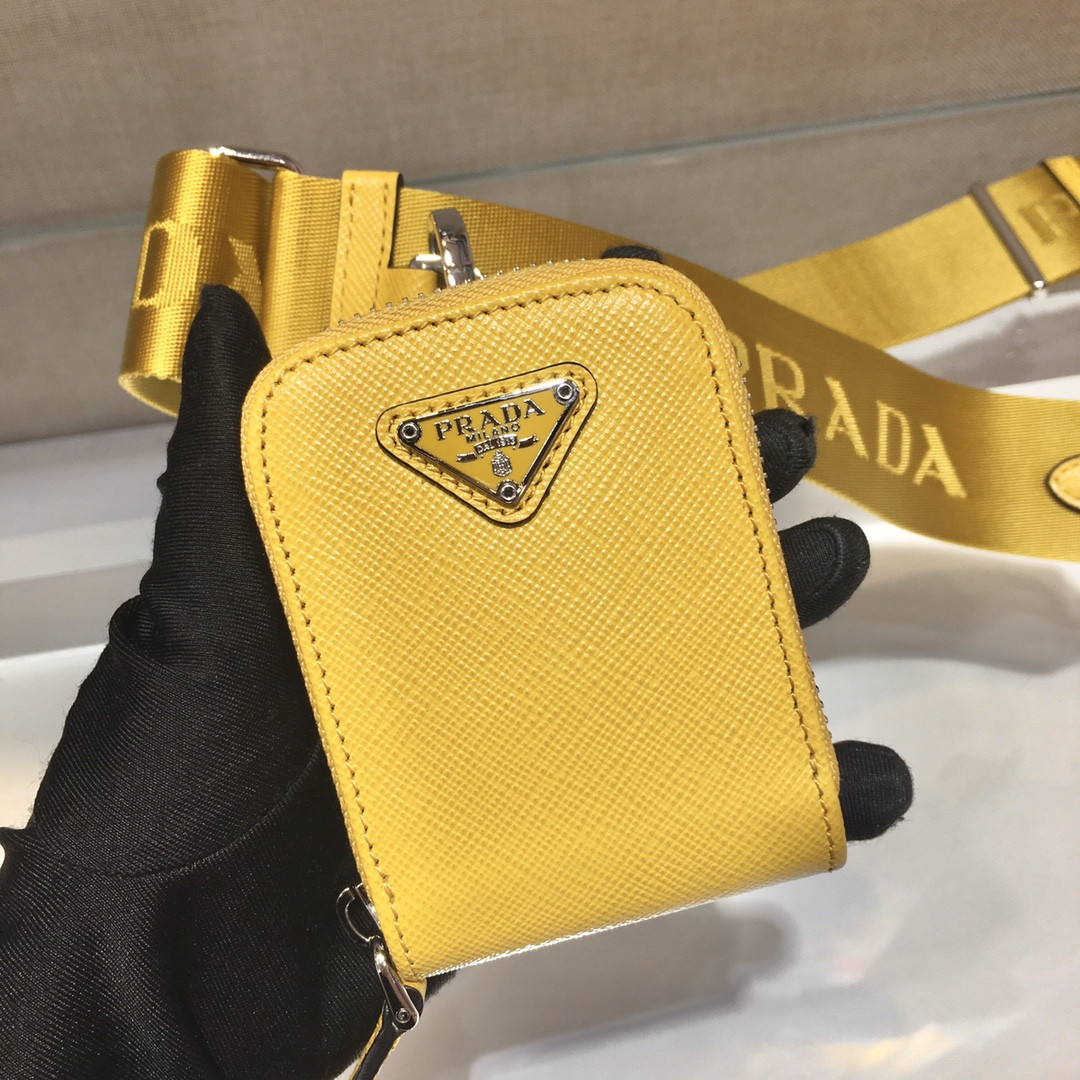 Pra*a Re-Edition 2005 Saffiano leather bag dark yellow