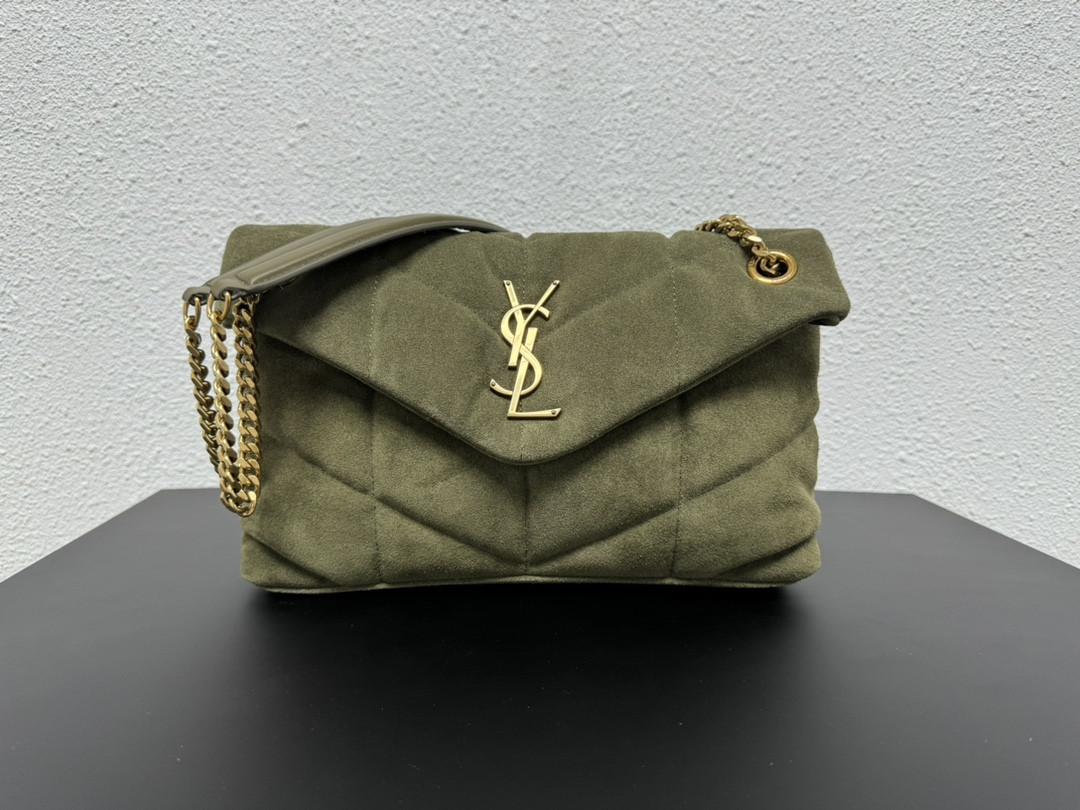 Y51 PUFFER SMALL IN SHINY VELVET PALE OLIVE