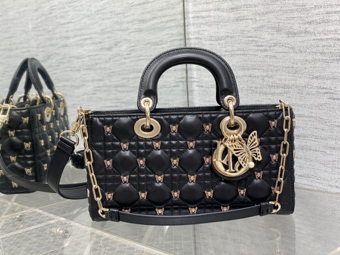 D10r MEDIUM LADY D-JOY BAG Black with Butterfly Studs