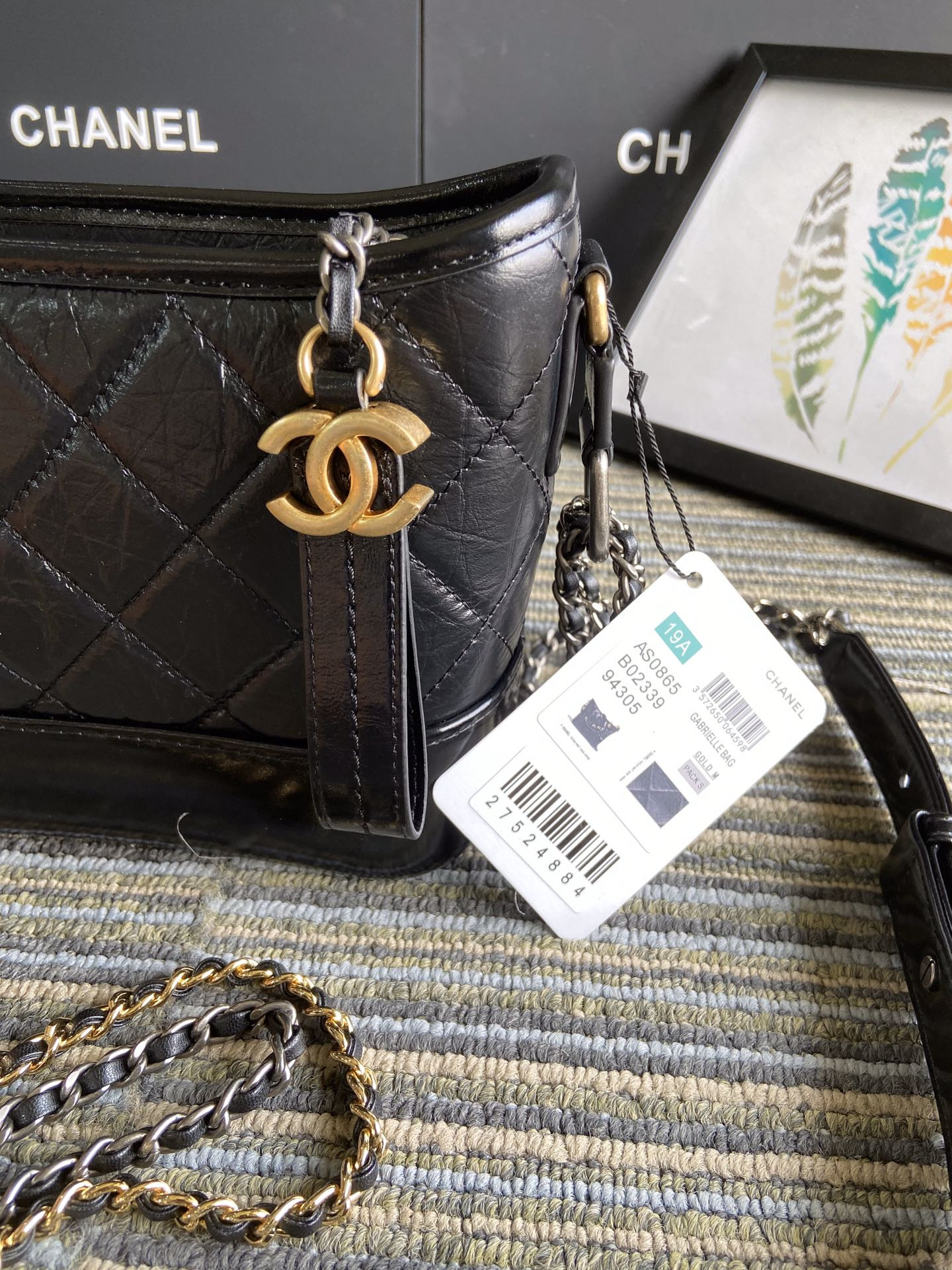 Ch**el Gabrielle SMALL BLACK with shoulder strap letters 20 x 15 x 8cm