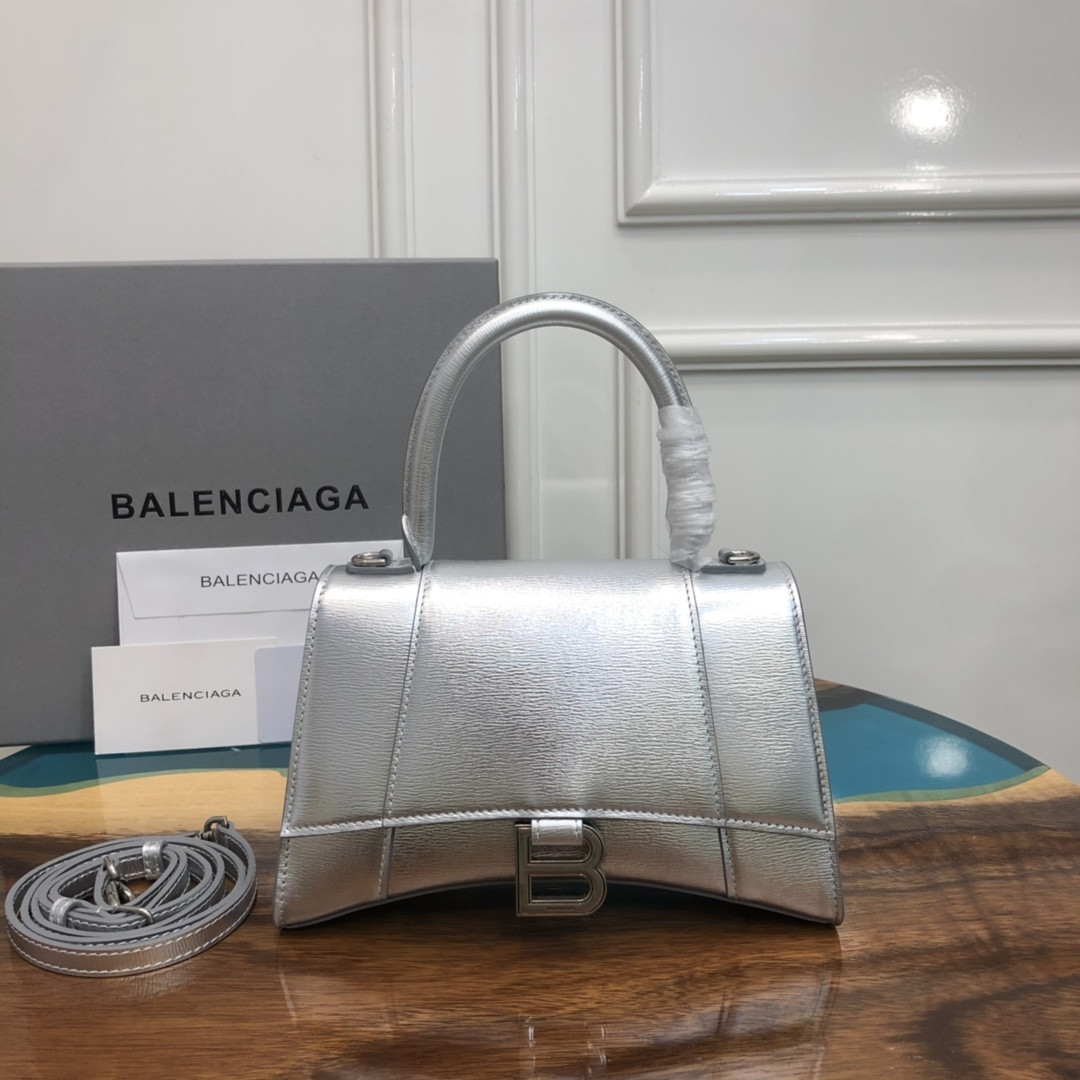 Ba1en*iaga WOMEN'S HOURGLASS SMALL HANDBAG SILVER L9 x H5,5 x W3,9 inch