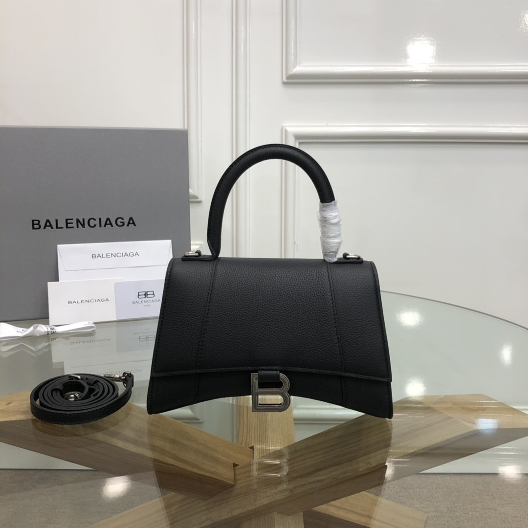Ba1en*iaga WOMEN'S HOURGLASS SMALL HANDBAG GRAINED LEATHER IN BLACK L9 x H5,5 x W3,9 inch
