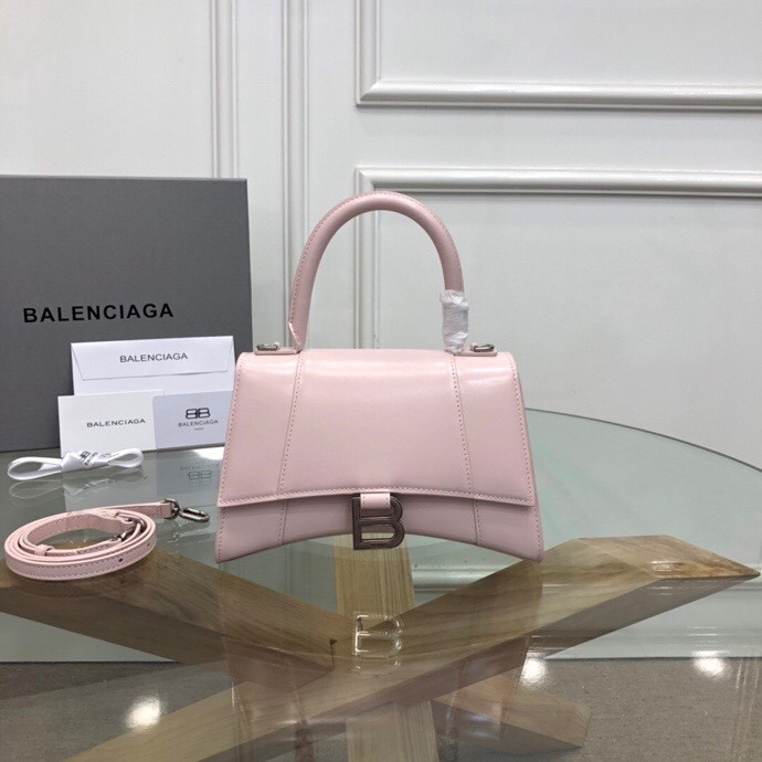 Ba1en*iaga WOMEN'S HOURGLASS SMALL HANDBAG IN SHINY LIGHT PINK BOX L9 x H5,5 x W3,9 inch