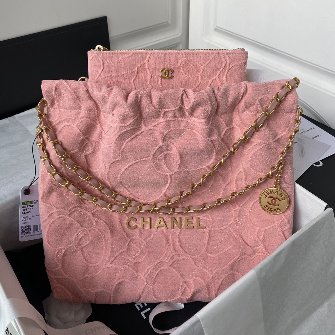 Ch**el 22 SMALL HANDBAG velvet PINK 13.7×14.4×2.7 in