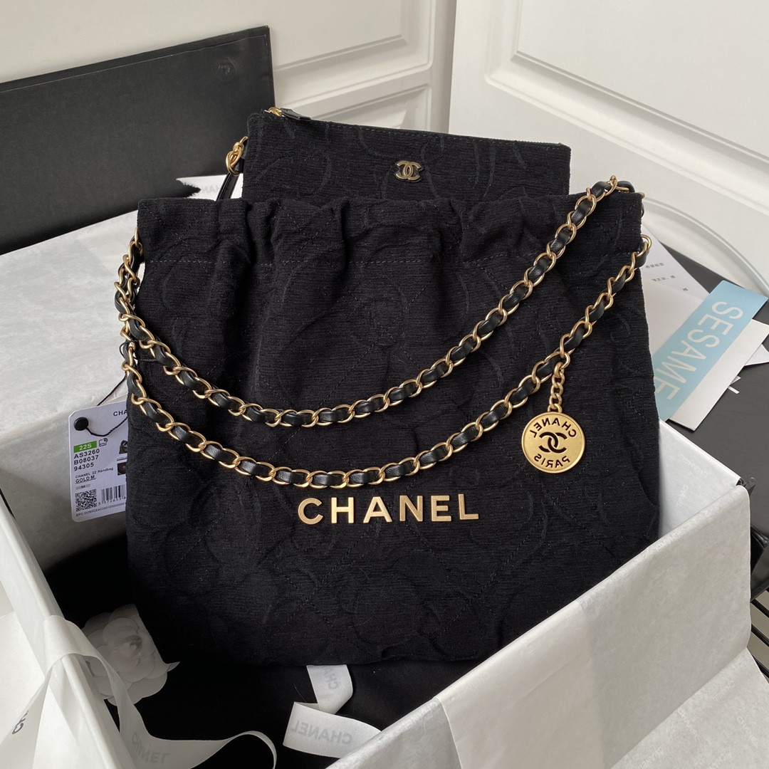 Ch**el 22 SMALL HANDBAG velvet BLACK 13.7×14.4×2.7 in