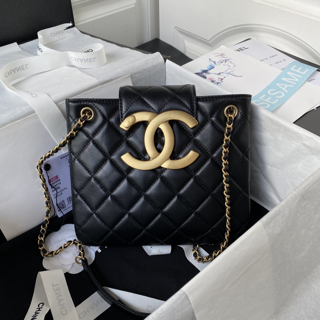 Ch**el BAGUETTE BAG BLACK 17.5×20×5cm