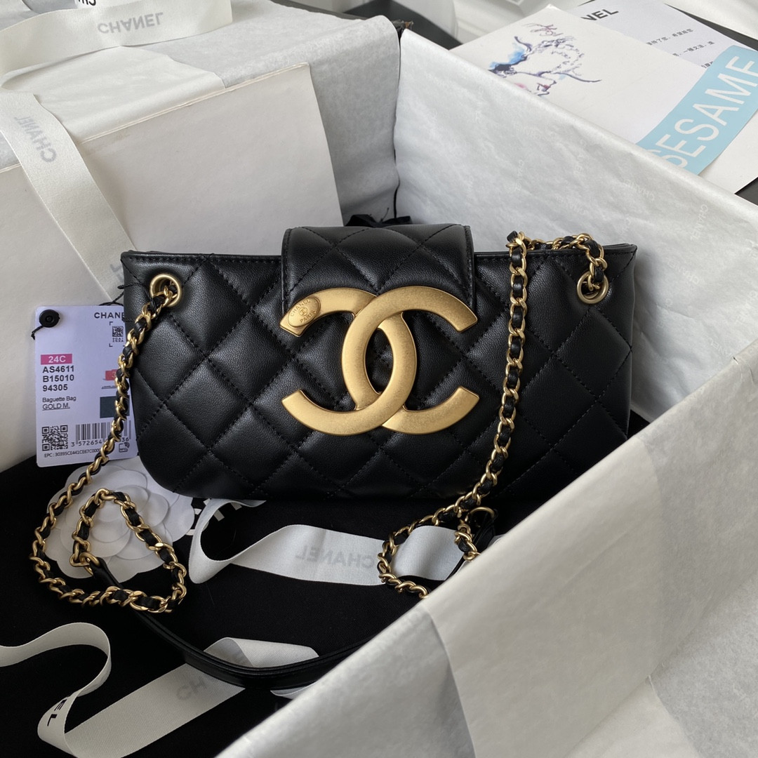 Ch**el BAGUETTE BAG BLACK 4.5 × 9.4 × 1.8 in