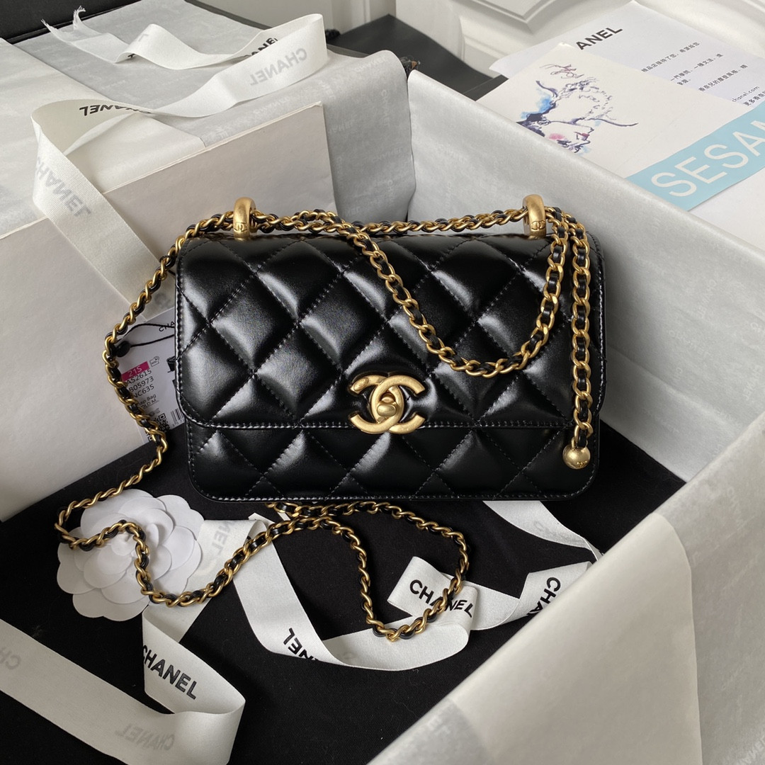Ch**el MINI FLAP BAG BLACK 12×19×8cm