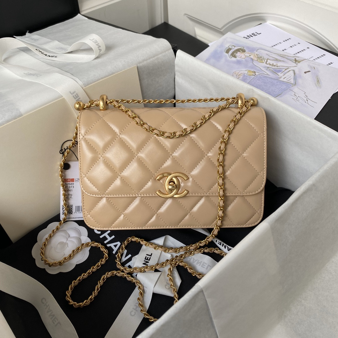 Ch**el FLAP BAG Apricot 22×14.5×8cm