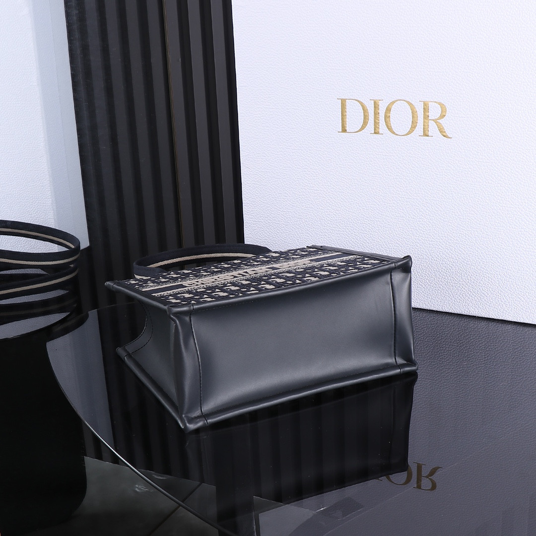 Small D10r Book Tote Blue D10r Oblique Embroidery and Calfskin 10.5 x 8.5 x 5.5 inches