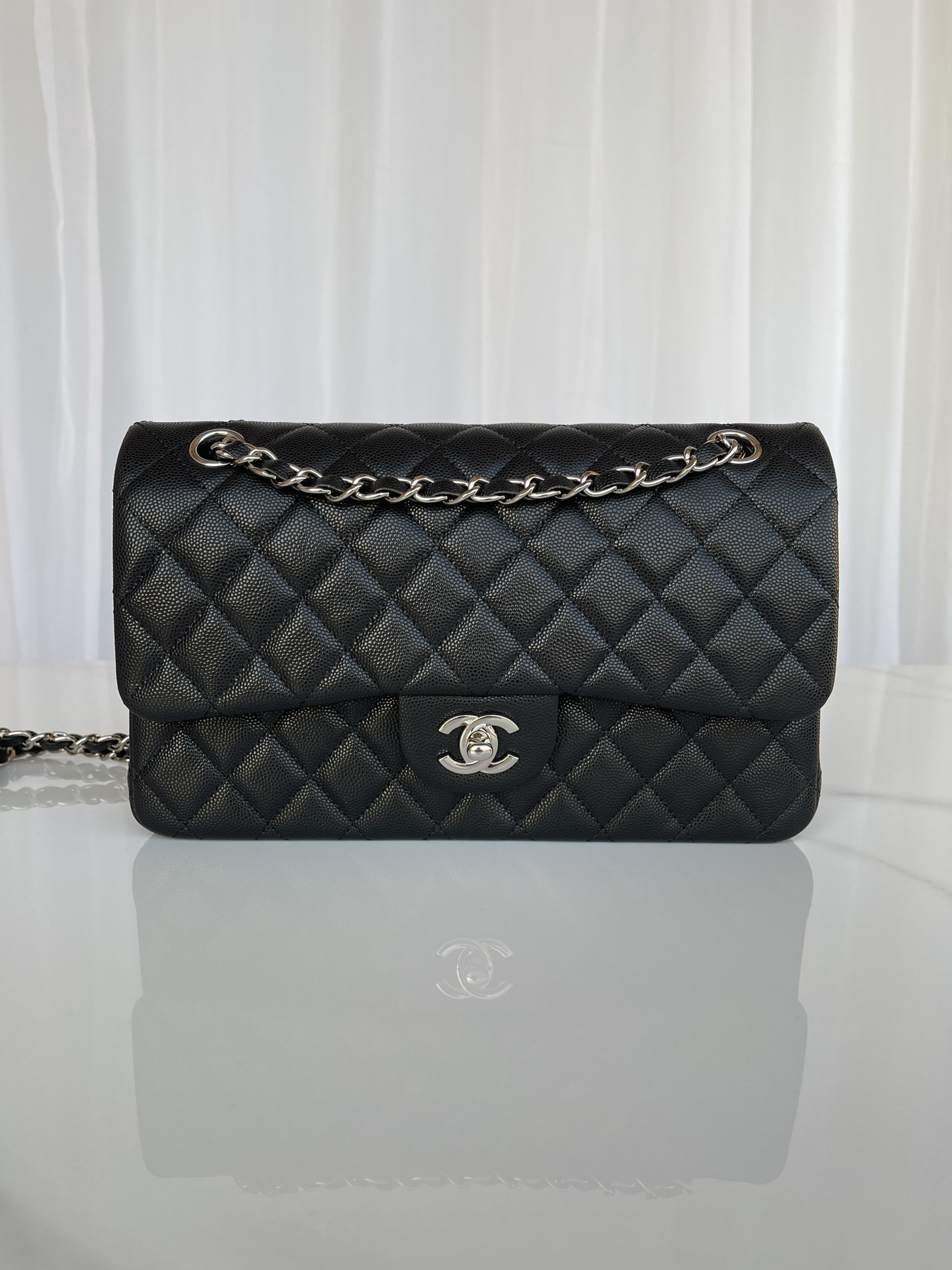 Ch**el CLASSIC HANDBAG GRAINED CALFSKIN 6 × 9.9 × 2.5 in