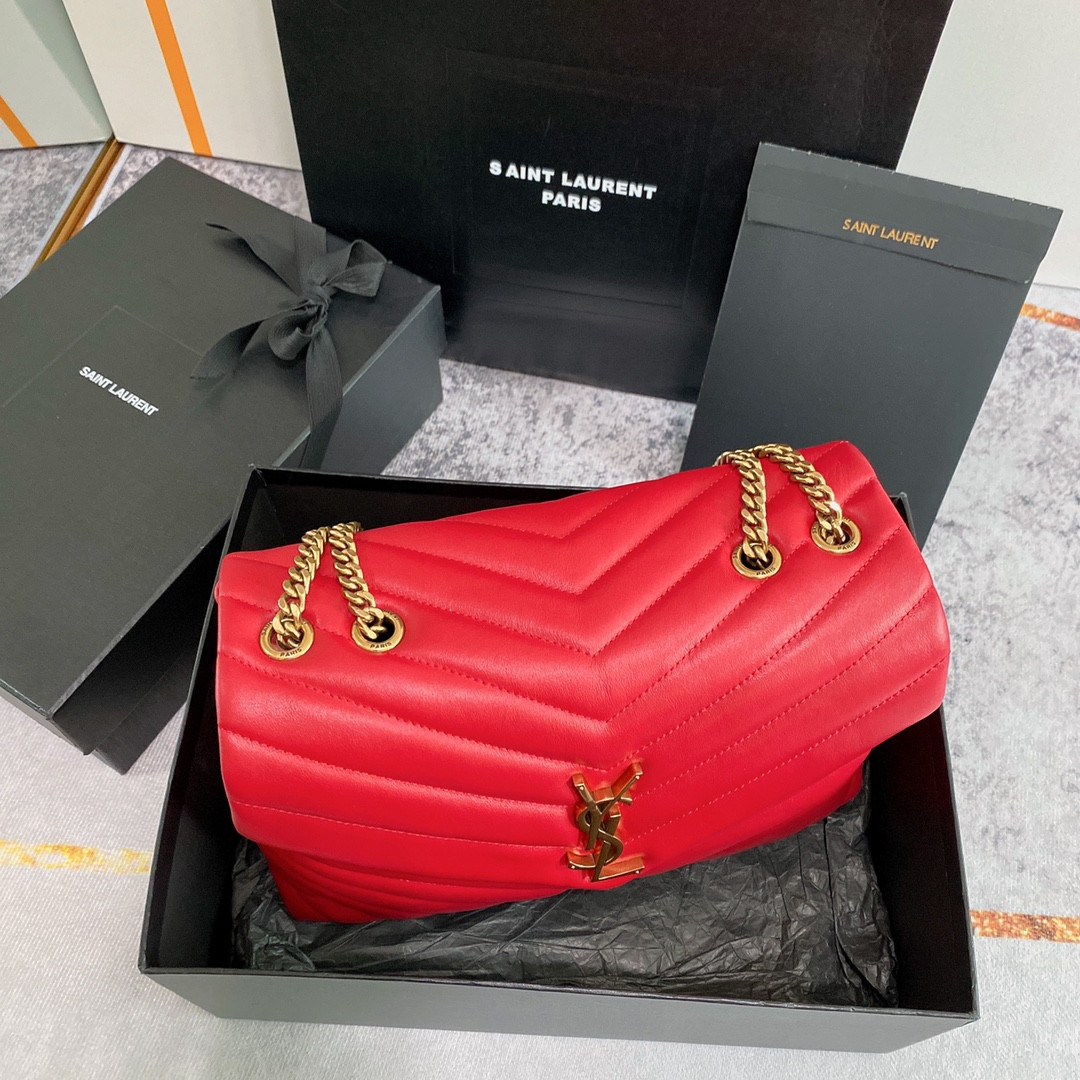 Y51 LOULOU MEDIUM IN QUILTED LEATHER RED 12.5 X 8.6 X 3.5 INCHES