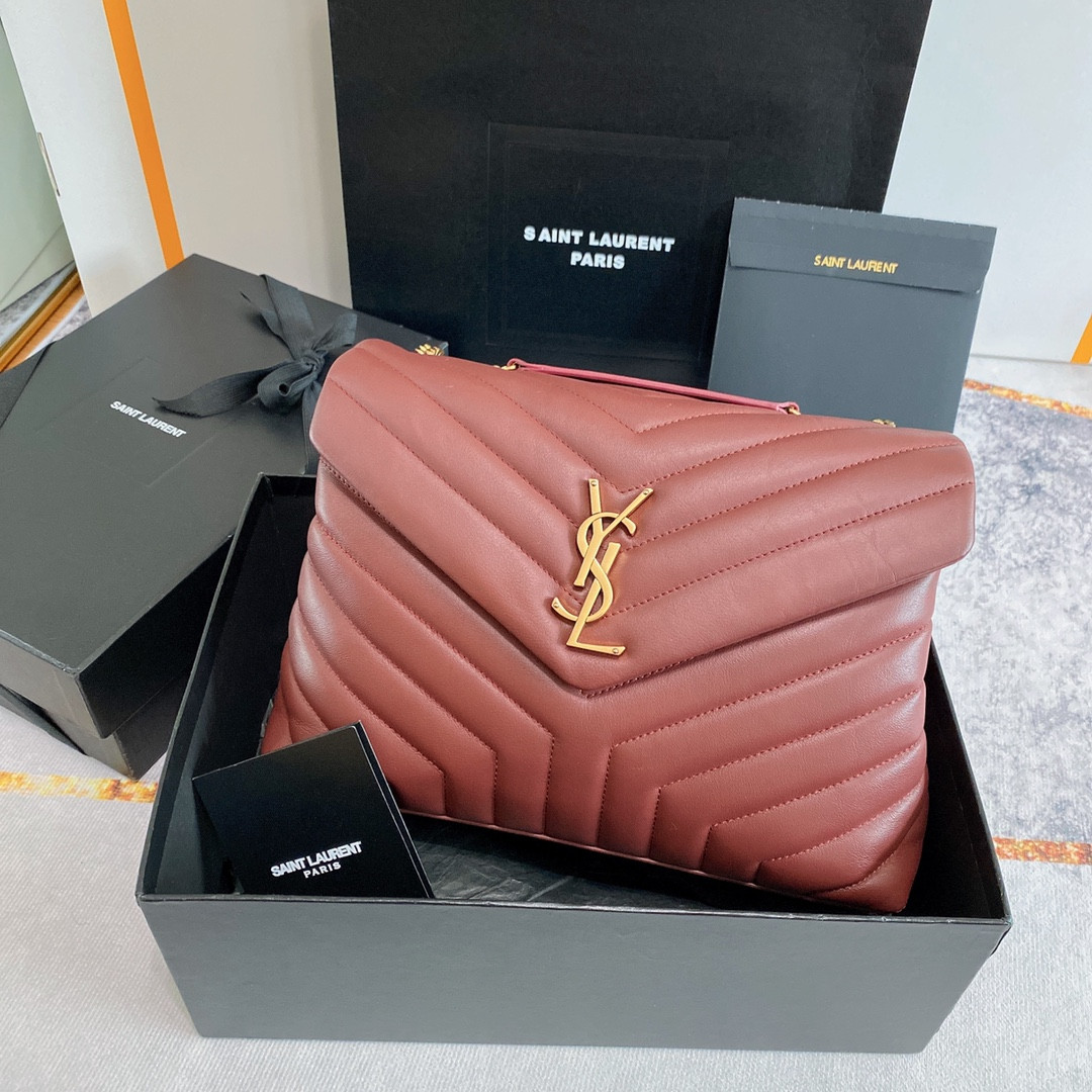 Y51 LOULOU MEDIUM IN QUILTED LEATHER LIGHT RED 12.5 X 8.6 X 3.5 INCHES