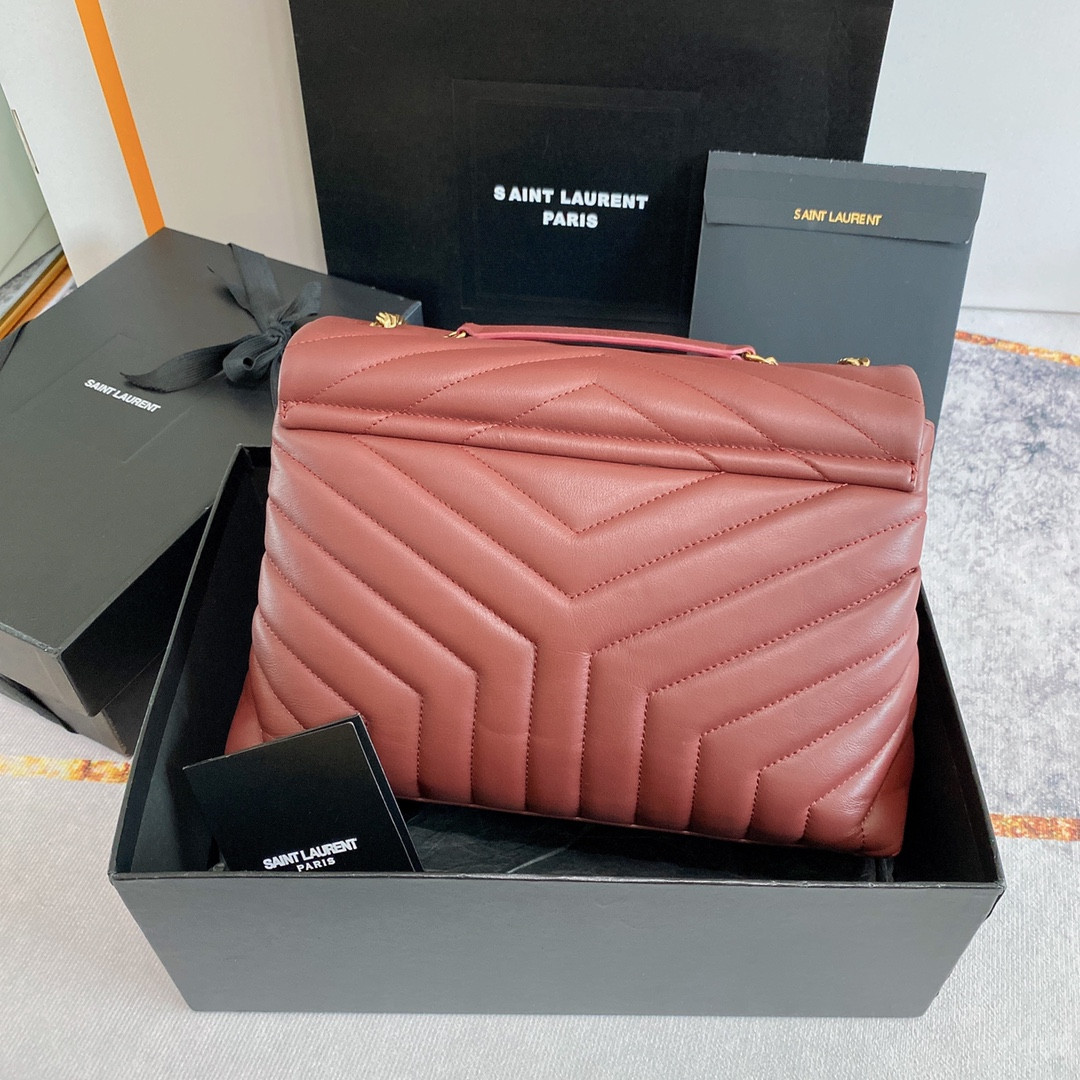 Y51 LOULOU MEDIUM IN QUILTED LEATHER LIGHT RED 12.5 X 8.6 X 3.5 INCHES