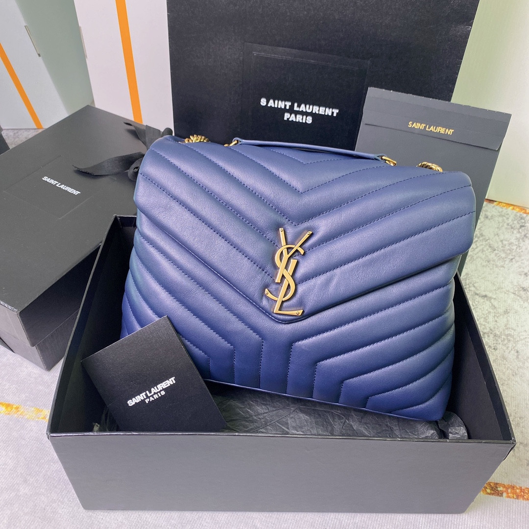 Y51 LOULOU MEDIUM IN QUILTED LEATHER PURPLE 12.5 X 8.6 X 3.5 INCHES