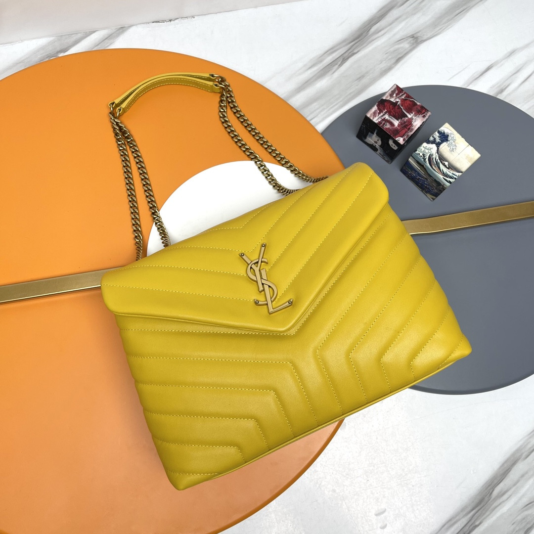 Y51 LOULOU MEDIUM IN QUILTED LEATHER YELLOW 12.5 X 8.6 X 3.5 INCHES