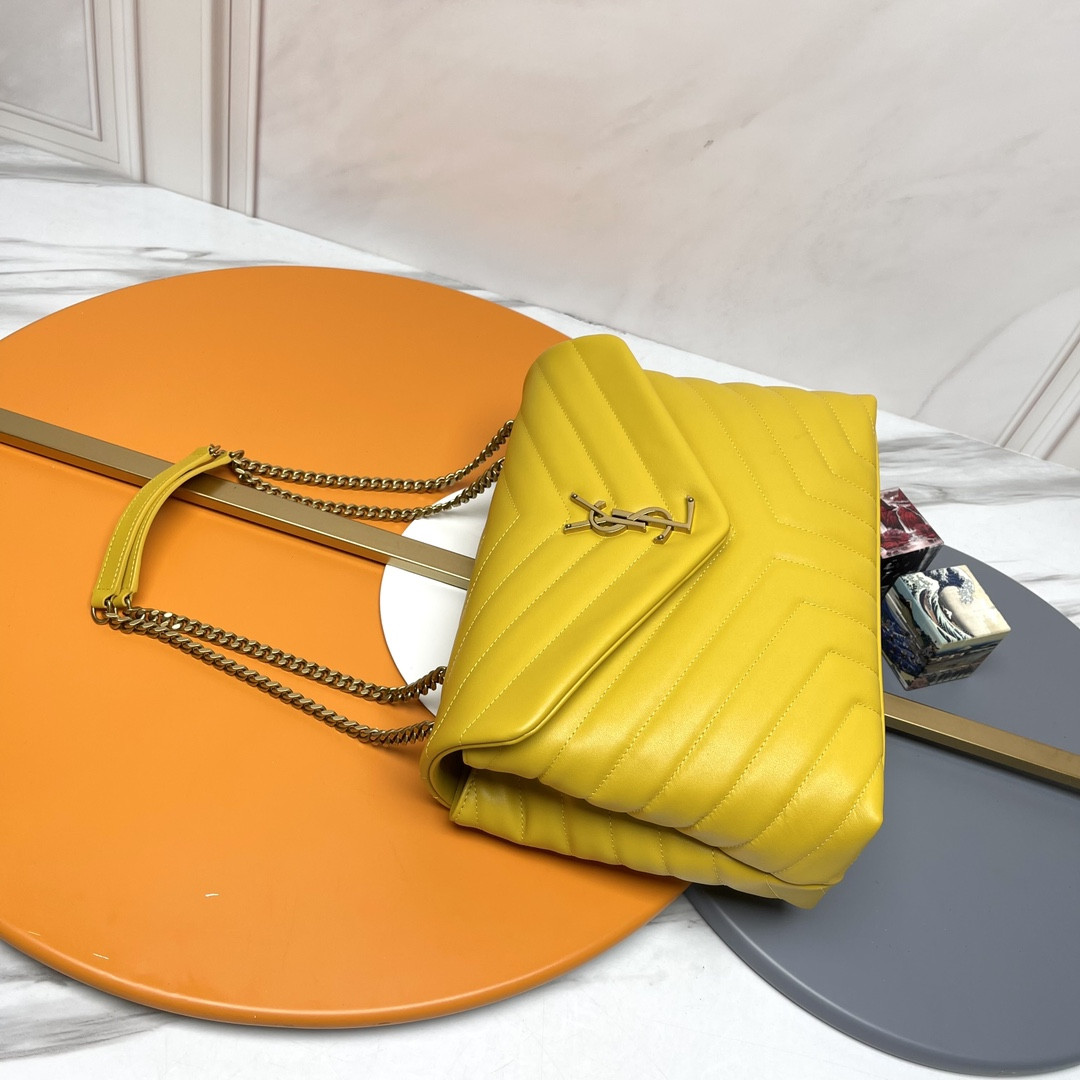 Y51 LOULOU MEDIUM IN QUILTED LEATHER YELLOW 12.5 X 8.6 X 3.5 INCHES