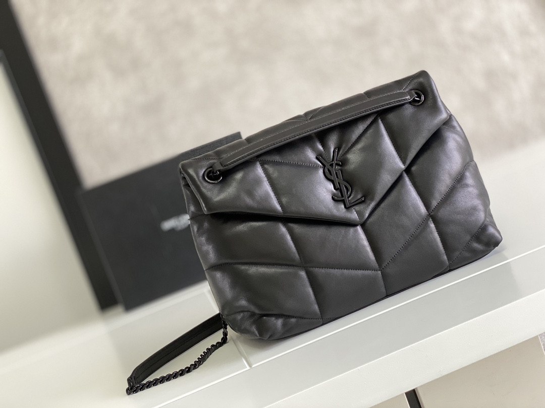 Y51 PUFFER MEDIUM IN NAPPA LEATHER ALL BLACK 13.7 X 9 X 5.3 INCHES