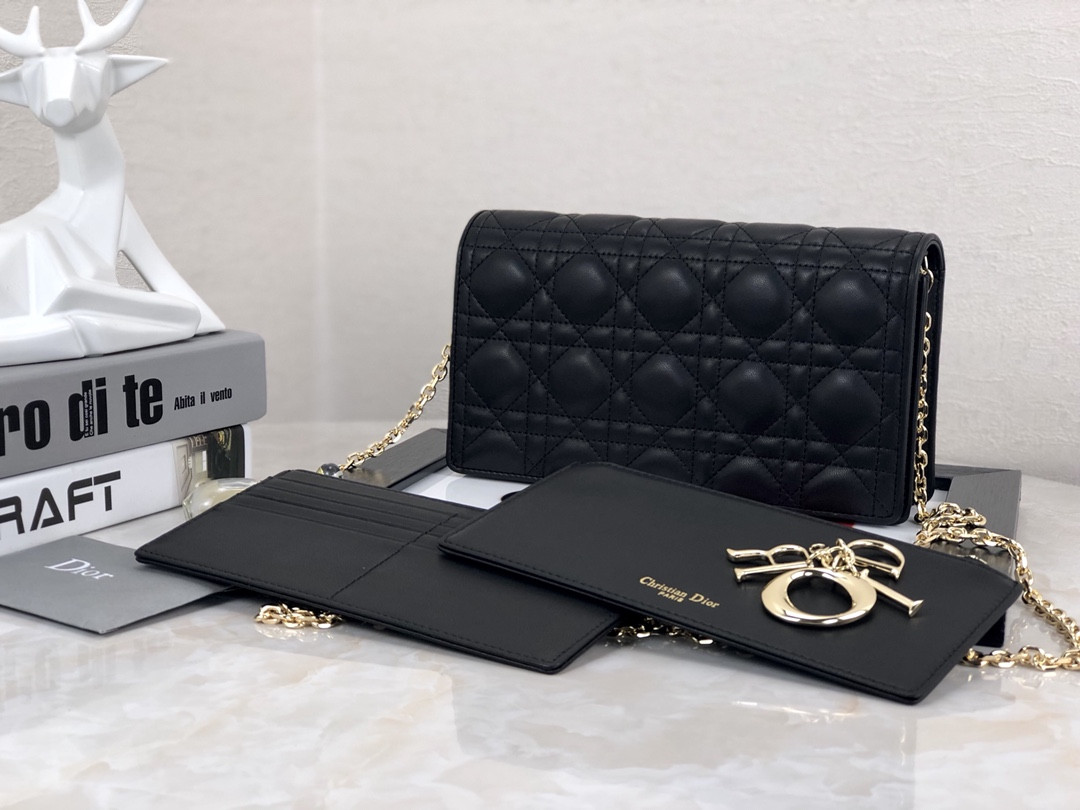 Lady D10r Pouch Black Cannage 8.5 x 4.5 x 1 inches