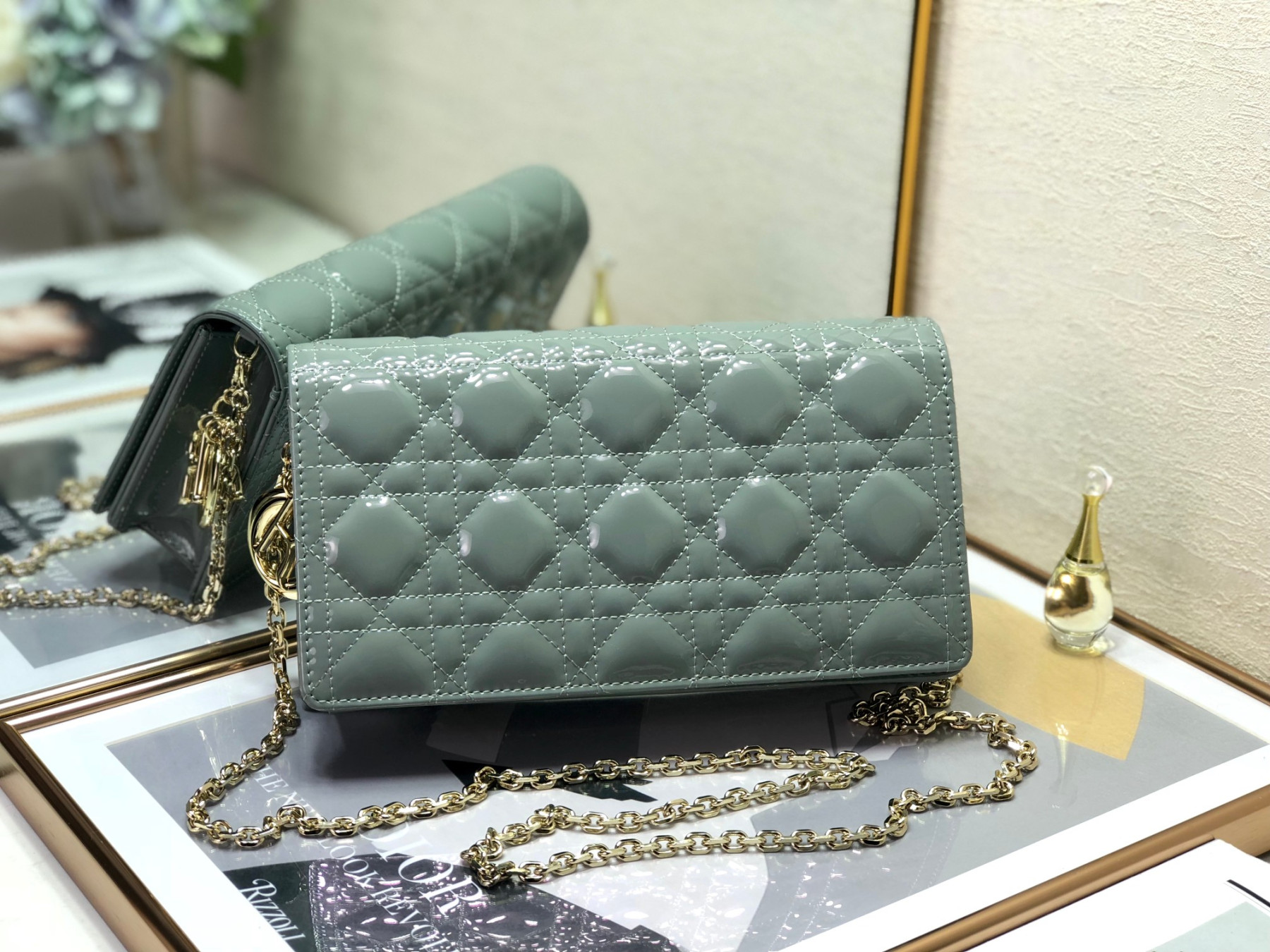 Lady D10r Pouch  Cloud Blue Cannage 8.5 x 4.5 x 1 inches