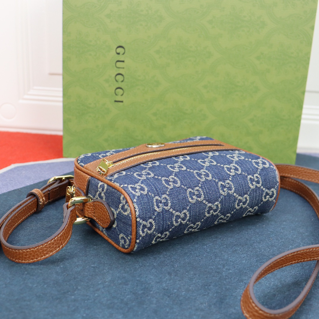 gvc*1 ophidia gg mini top handle bag De*1m blue 6.8 w x 4.7 h x 2.1 d