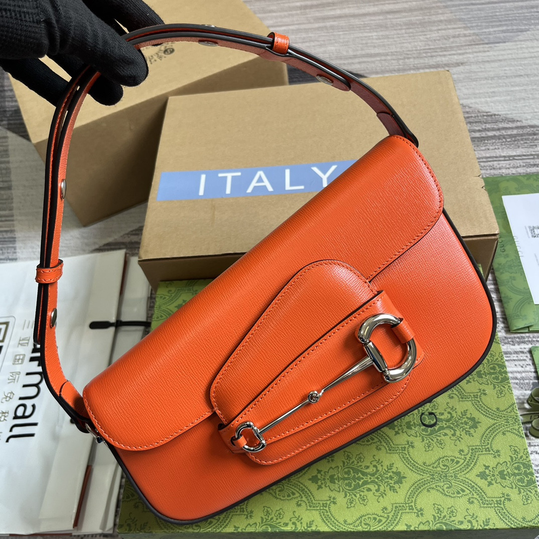 Gvc*1 HORSEBIT 1955 SMALL SHOULDER BAG ORANGE 10.4"W x 6.7-4.1"H x 3.1-1.6"D