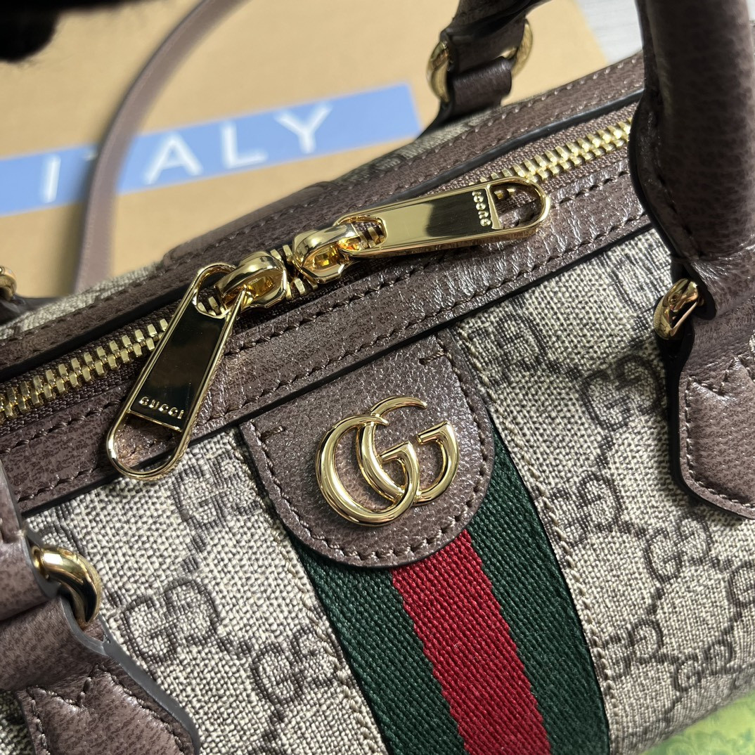 Gvc*1 OPHIDIA GG MINI TOP HANDLE BAG Beige and brown 8.4"W x 5.5"H x 4.5"D