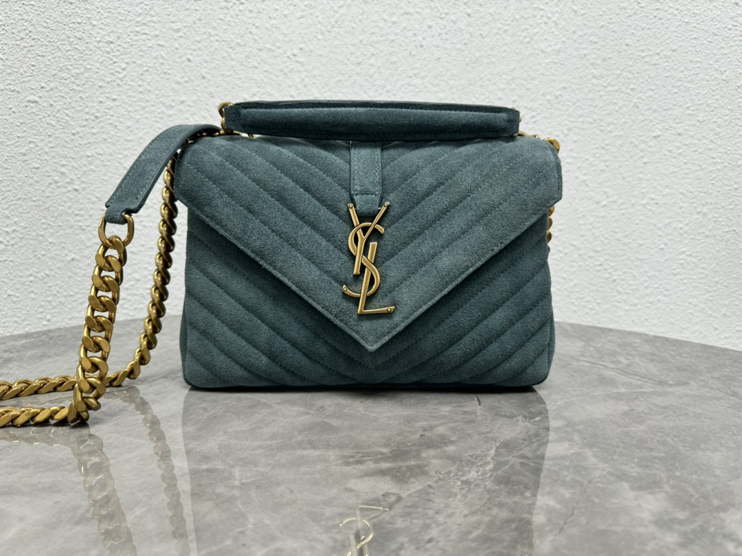 Y51 COLLEGE MEDIUM IN QUILTED SUEDE blue 9.4 X 6.6 X 2.5 INCHES