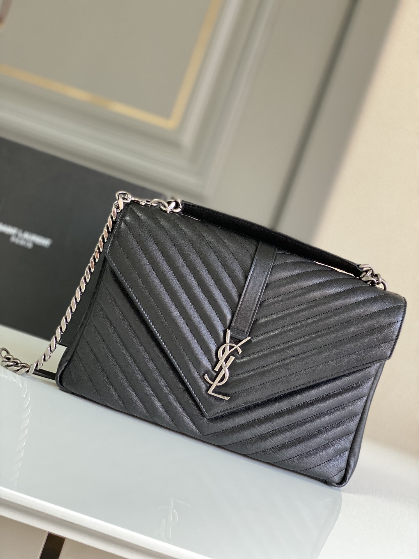 Y51 COLLEGE LARGE IN QUILTED LEATHER BLACK SILVER 32X21X8 CM