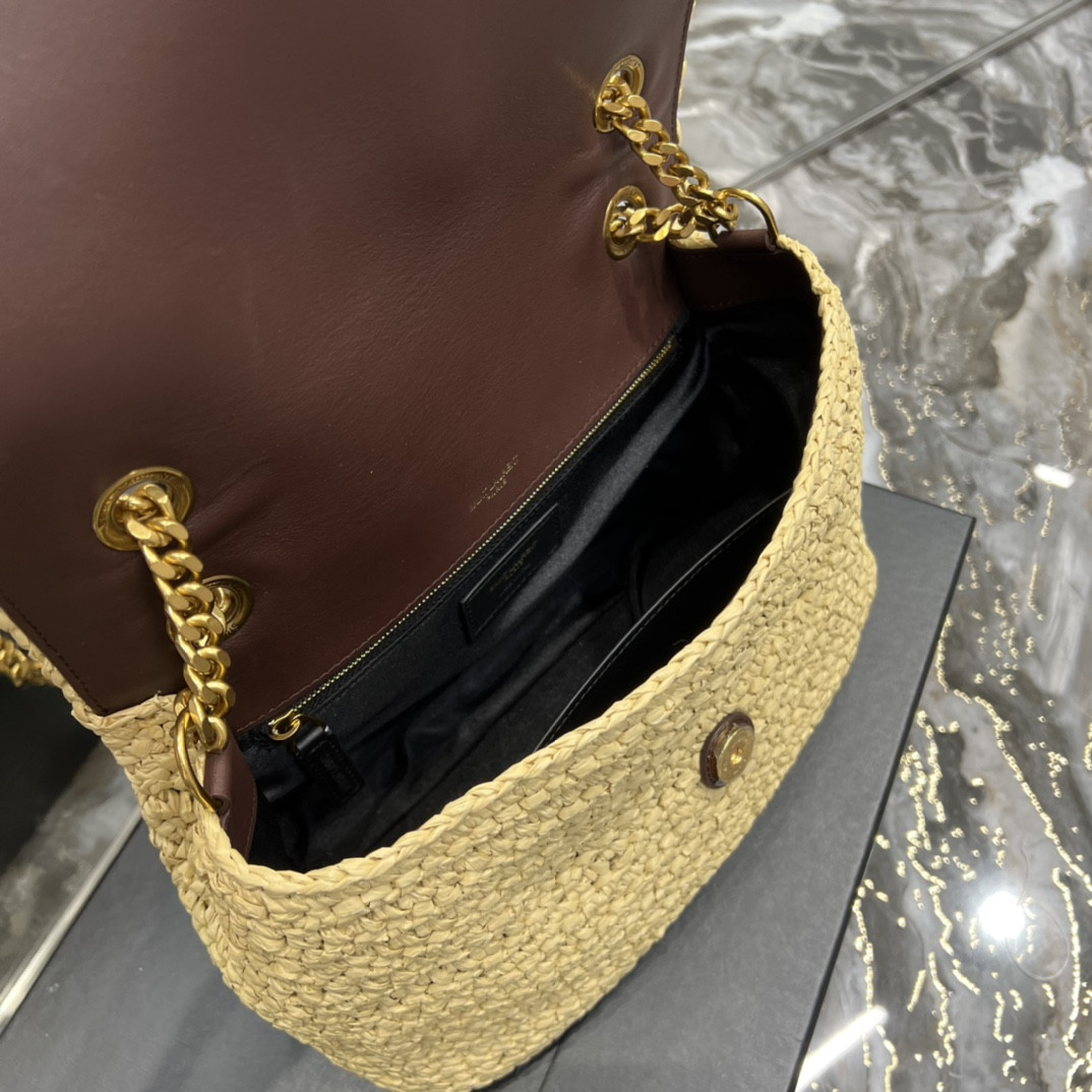 Y51 NIKI MEDIUM CHAIN BAG IN RAFFIA AND LEATHER BEIGE 11 X 7.8 X 3.3 INCHES