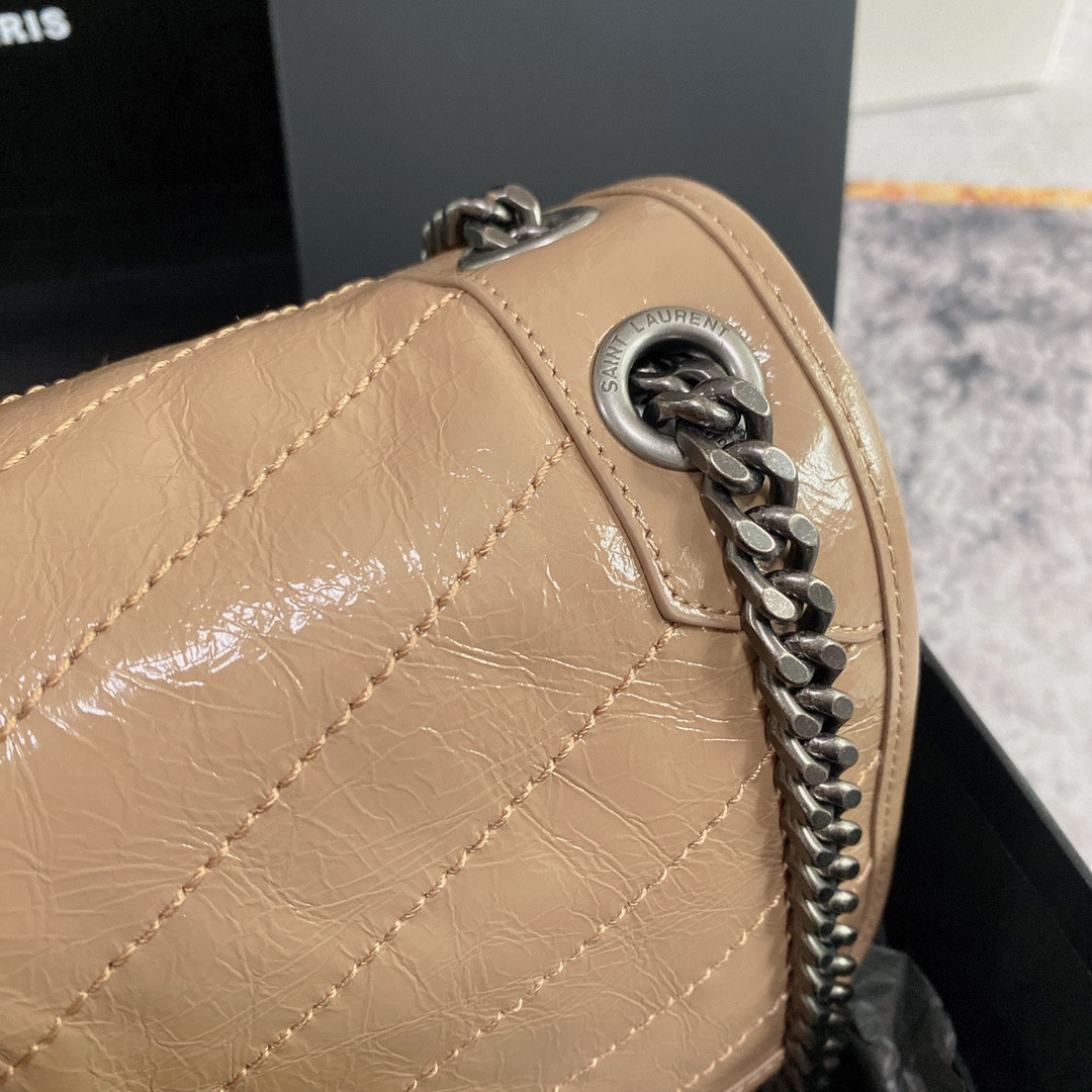 Y51 NIKI MEDIUM IN VINTAGE LEATHER DARK BEIGE 11 X 7.8 X 3.3 INCHES