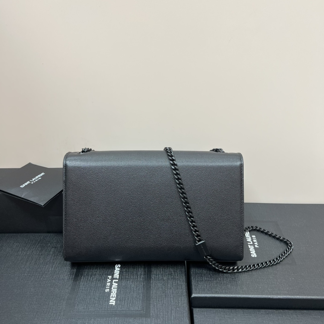 Y51 KATE MEDIUM IN GRAIN DE POUDRE EMBOSSED LEATHER ALL BLACK 9.4 X 5.7 X 2.1 INCHES