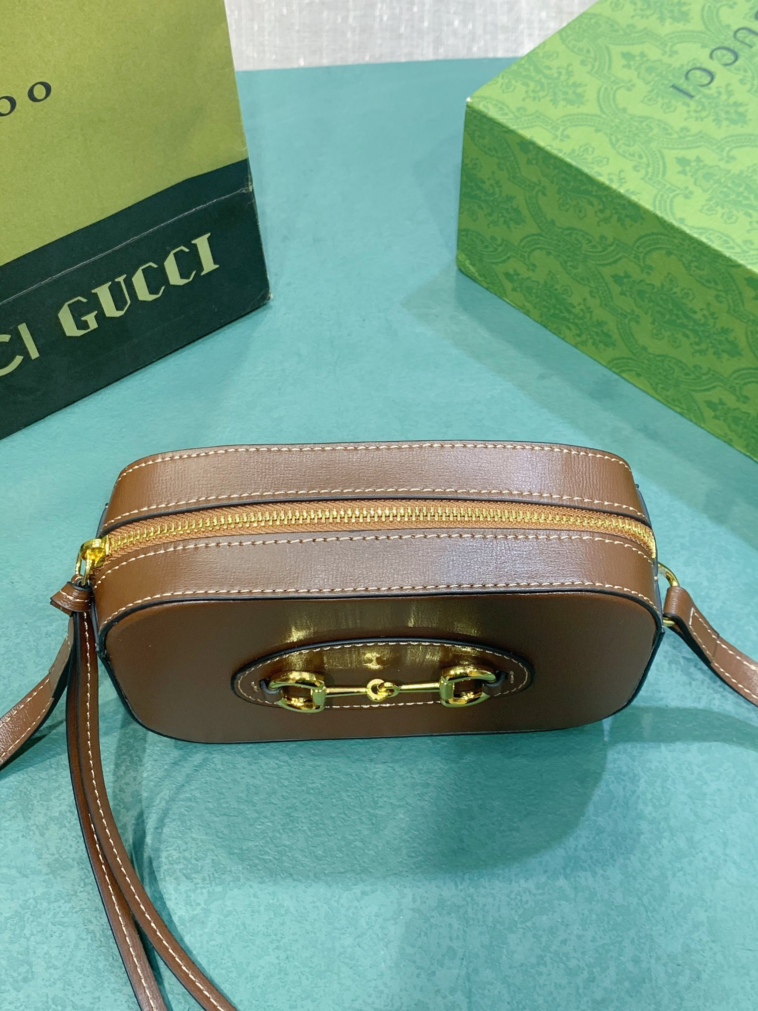 Gvc*1 HORSEBIT 1955 SMALL SHOULDER BAG BROWN 7.9"W x 5.1"H x 2.4"D
