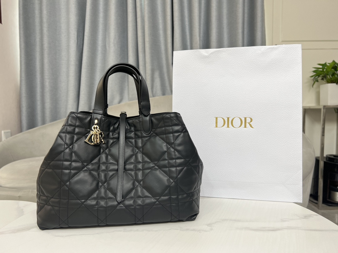 Large D10r Toujours Bag Black Macrocannage Calfskin 14.5 x 10.5 x 8.5 inches