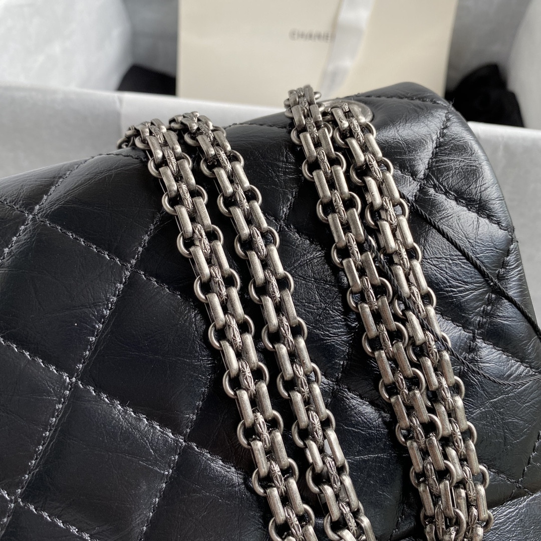 Ch**el LARGE 2.55 HANDBAG Black 7.6 × 10.9 × 2.9 in