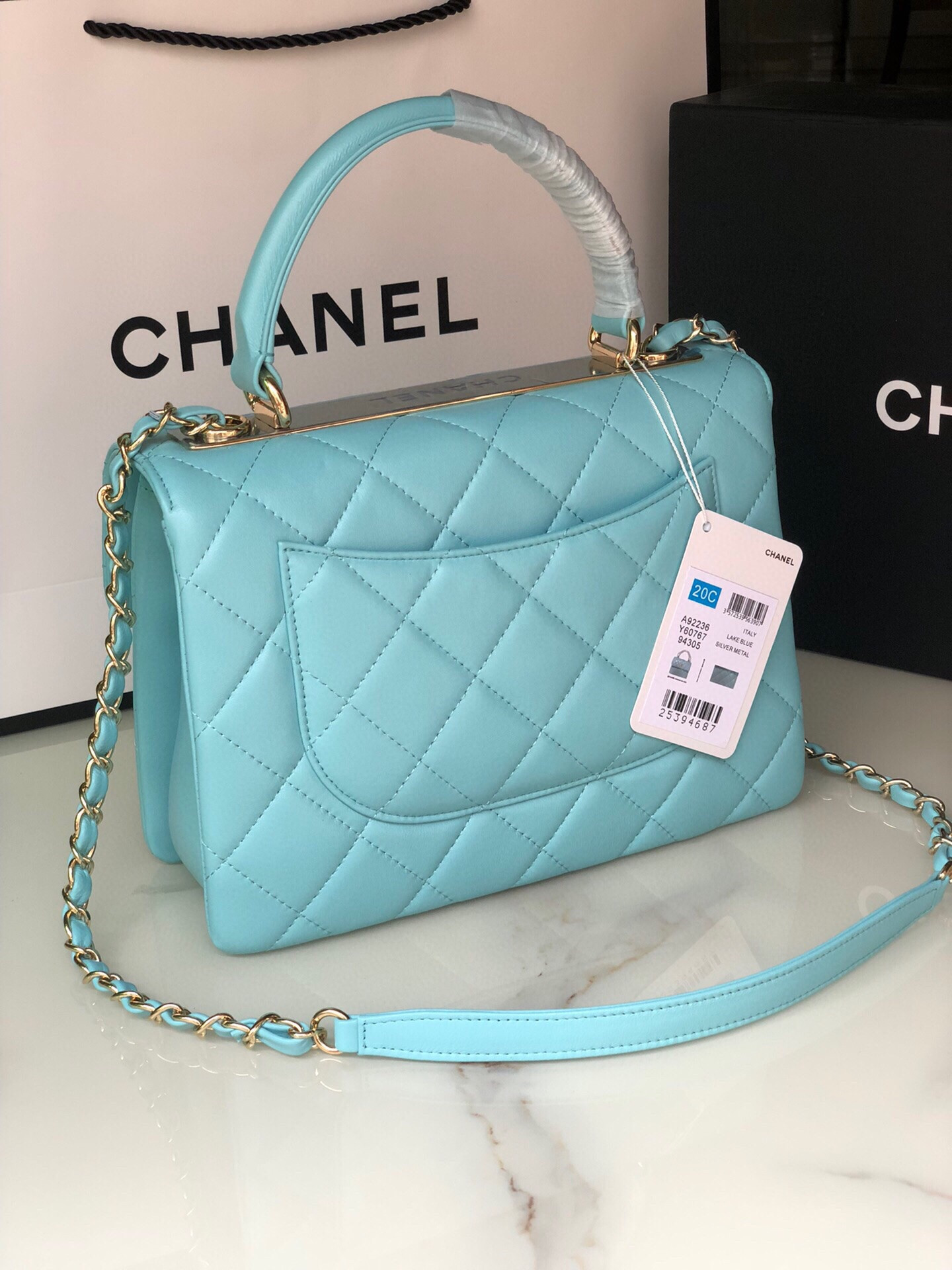 Ch**el FLAP BAG WITH TOP HANDLE 6.6 × 9.8 × 4.7 in