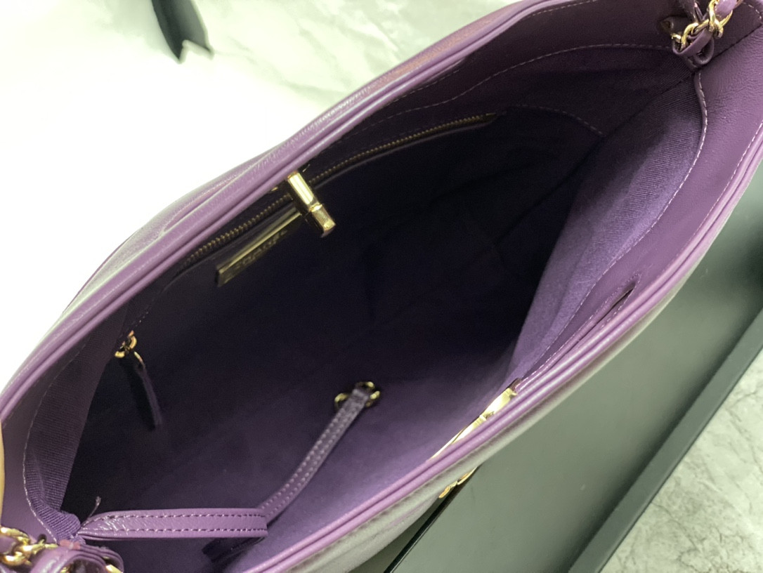 Ch**el SHOPPING BAG Shiny Lambskin & Gold-Tone Metal 11.7 × 11.3 × 3.5 in
