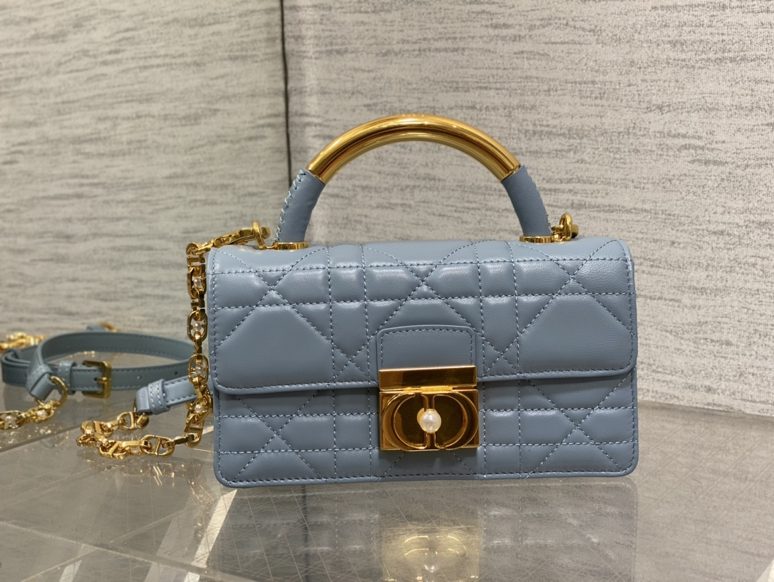 D10r Small Ange Bag Blue  Latte Macrocannage Calfskin  20 x 12 x 5 cm