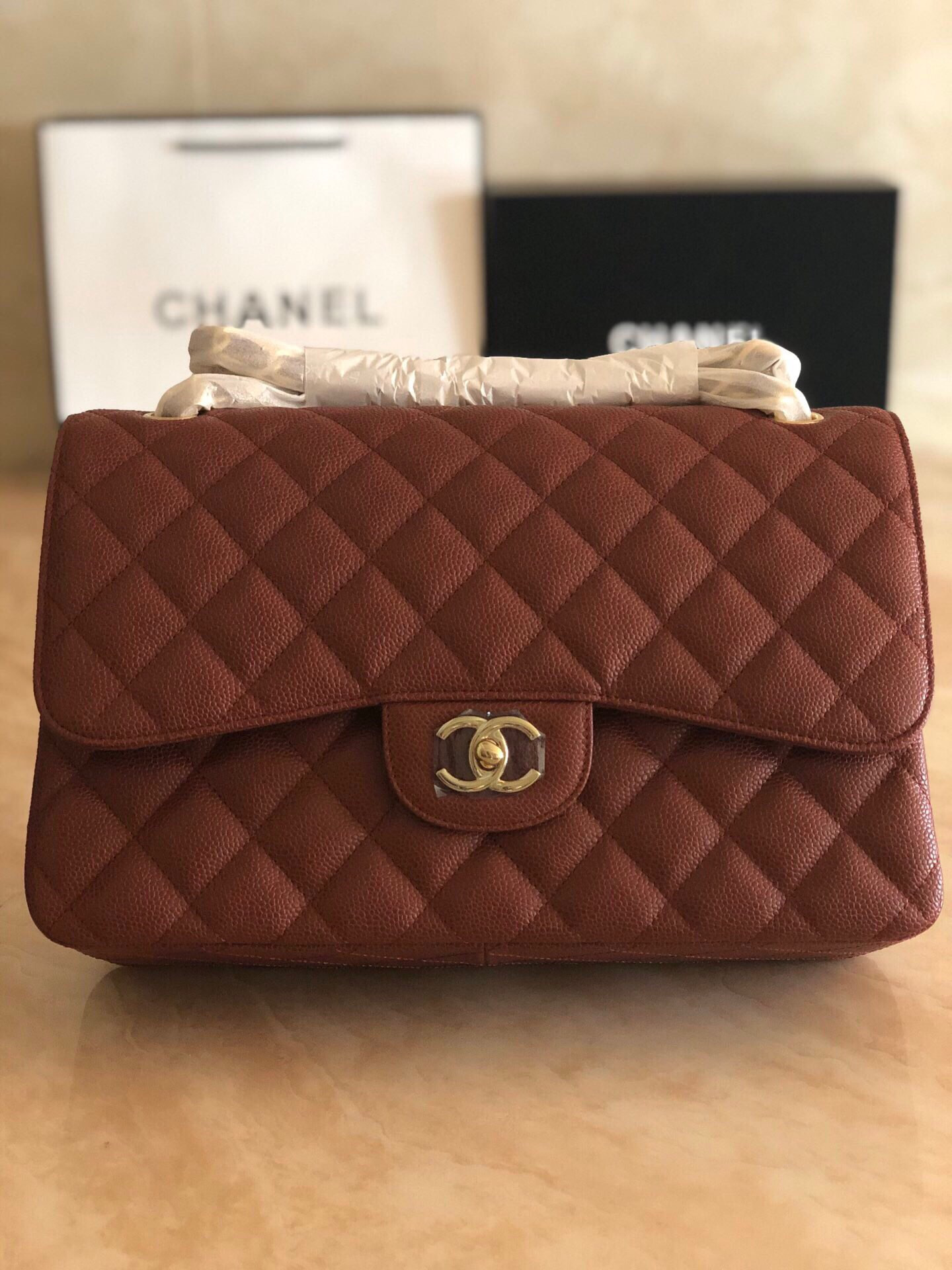 Ch**el Classic Flap Jumbo 30cm CF Gold Hardware 7.6 × 11.7 × 3.9 in